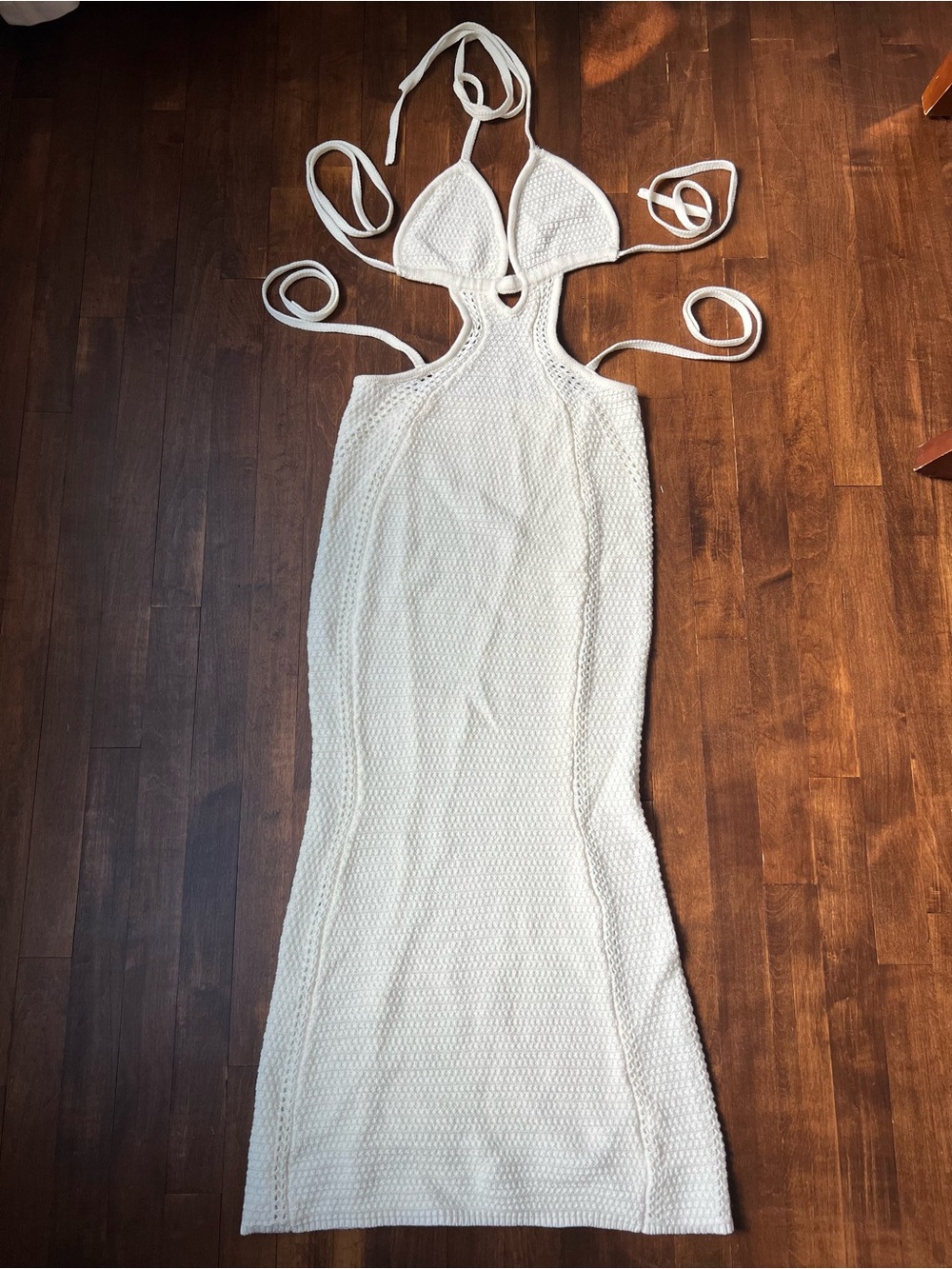 Lucy in the Sky White Crochet Backless Halter Dress